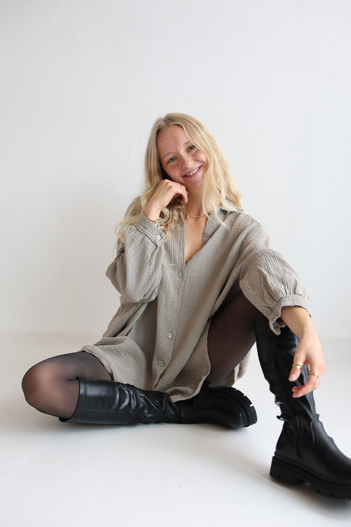 Oversize Blusenhemd aus Musselin (einfarbig)