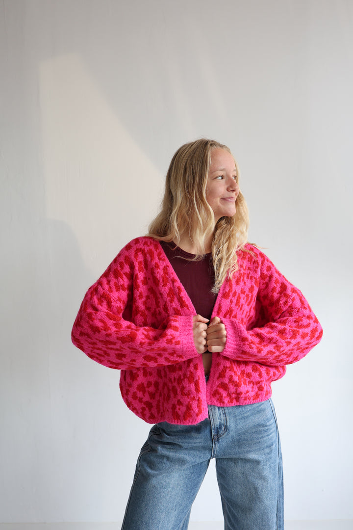 Offener Cardigan mit Leoprint