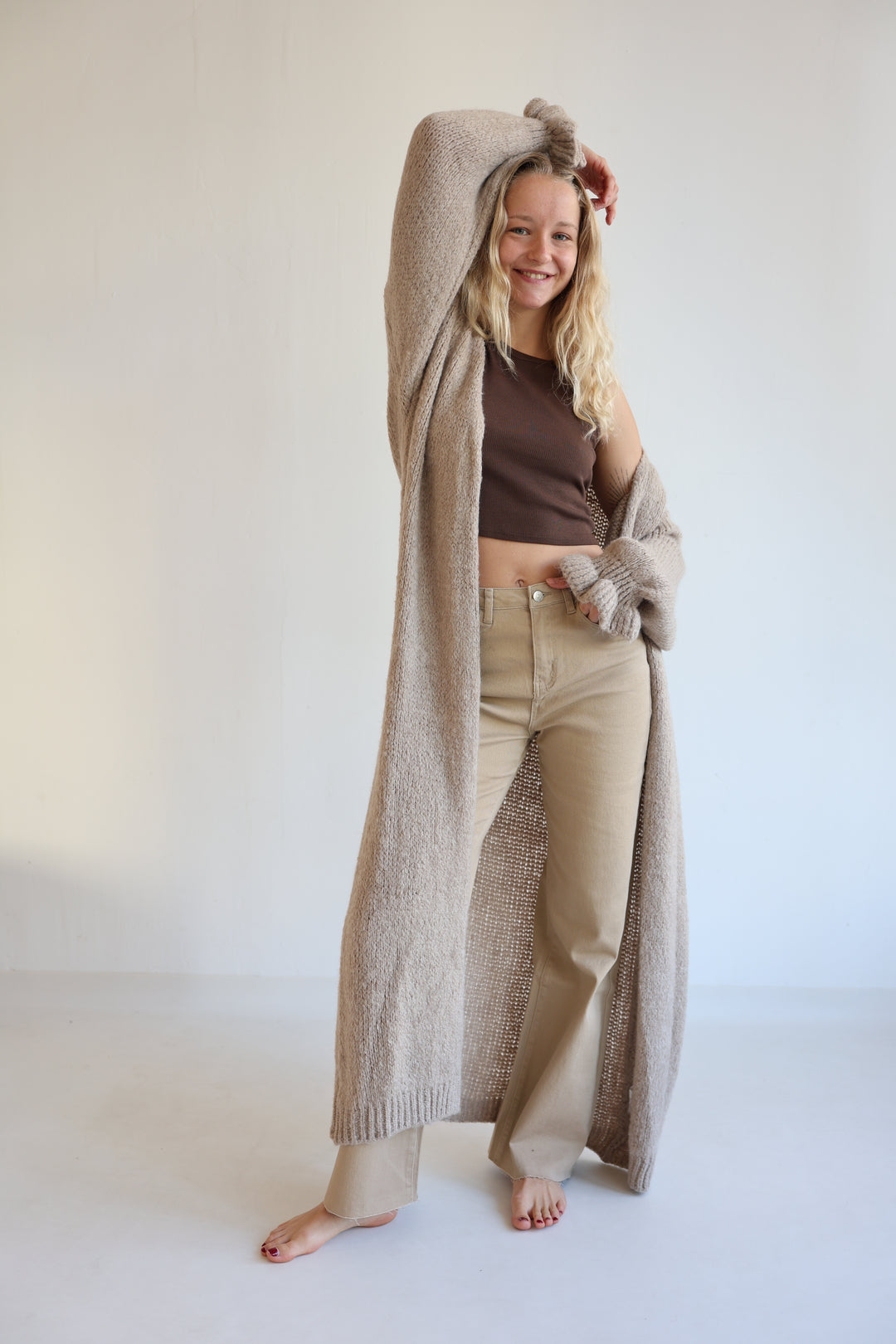 Langer Cardigan mit Rüschenärmeln Clara