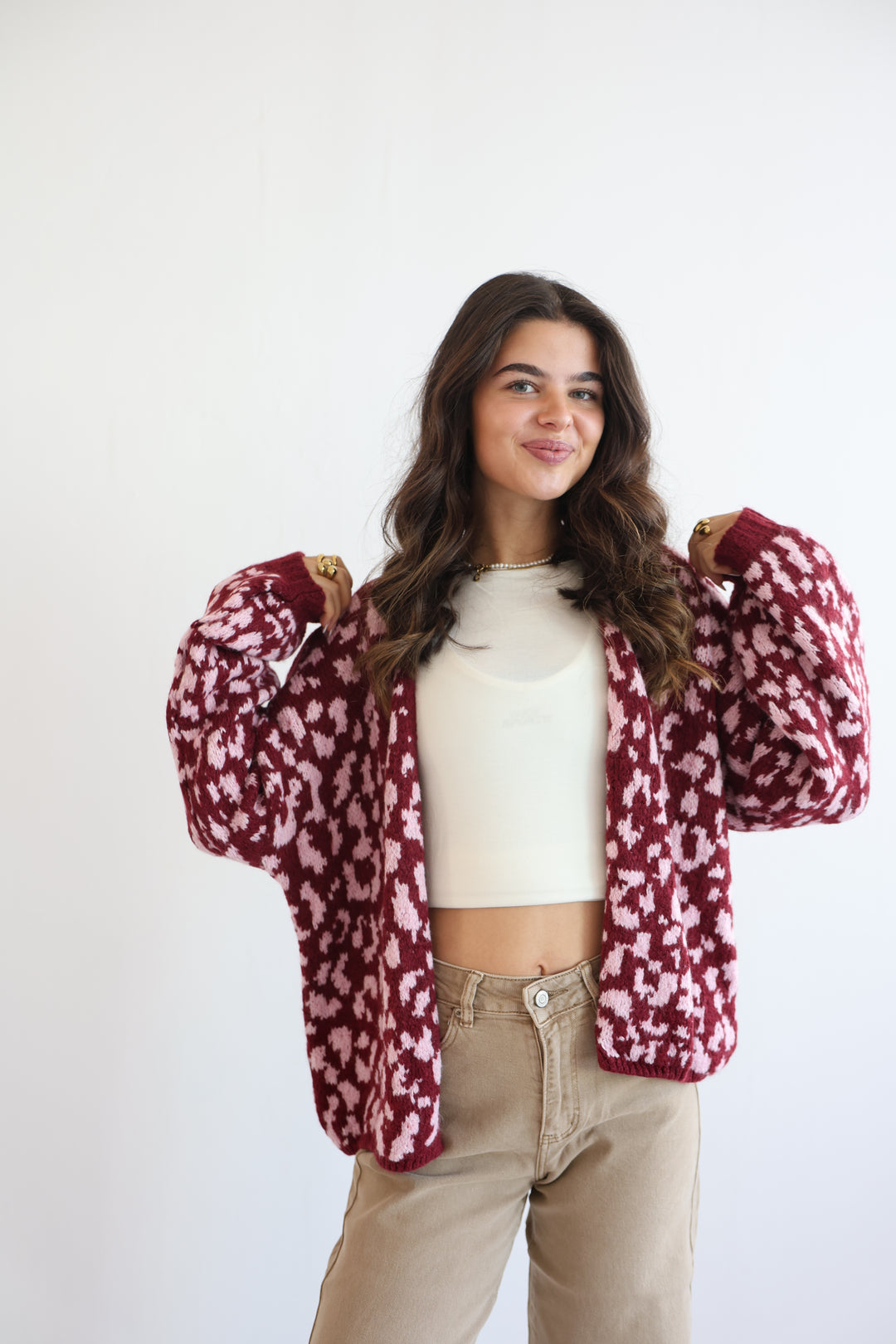 Offener Cardigan mit Leoprint