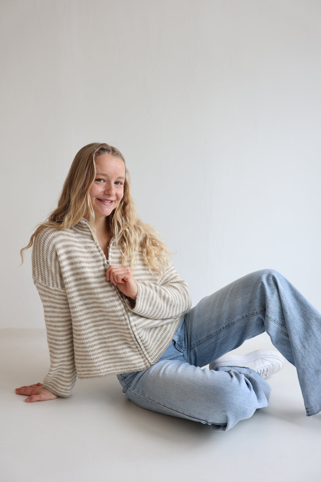 Zip Cardigan Fine Stripes