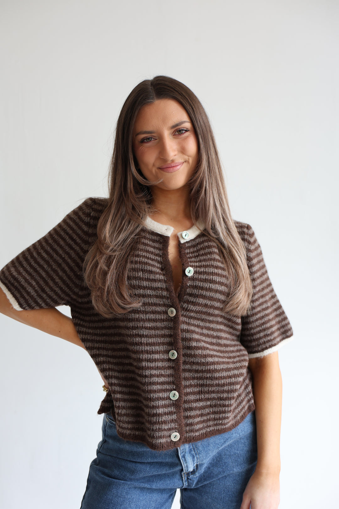 Gestreifter Kurzarm Cardigan Carlotta