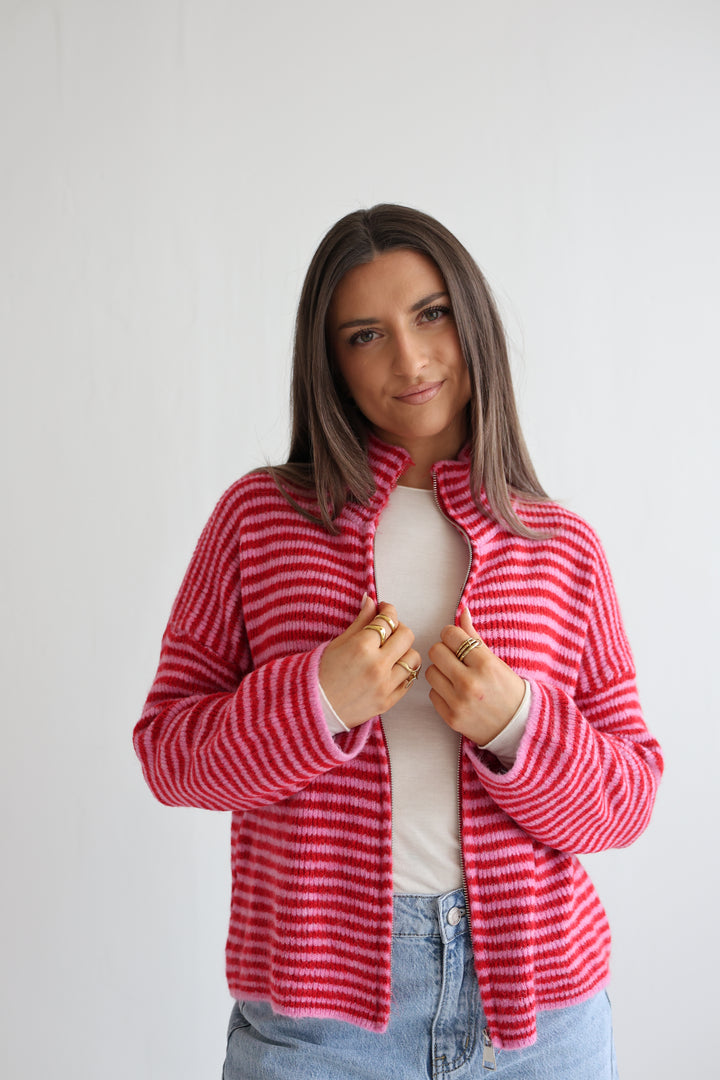 Zip Cardigan Fine Stripes