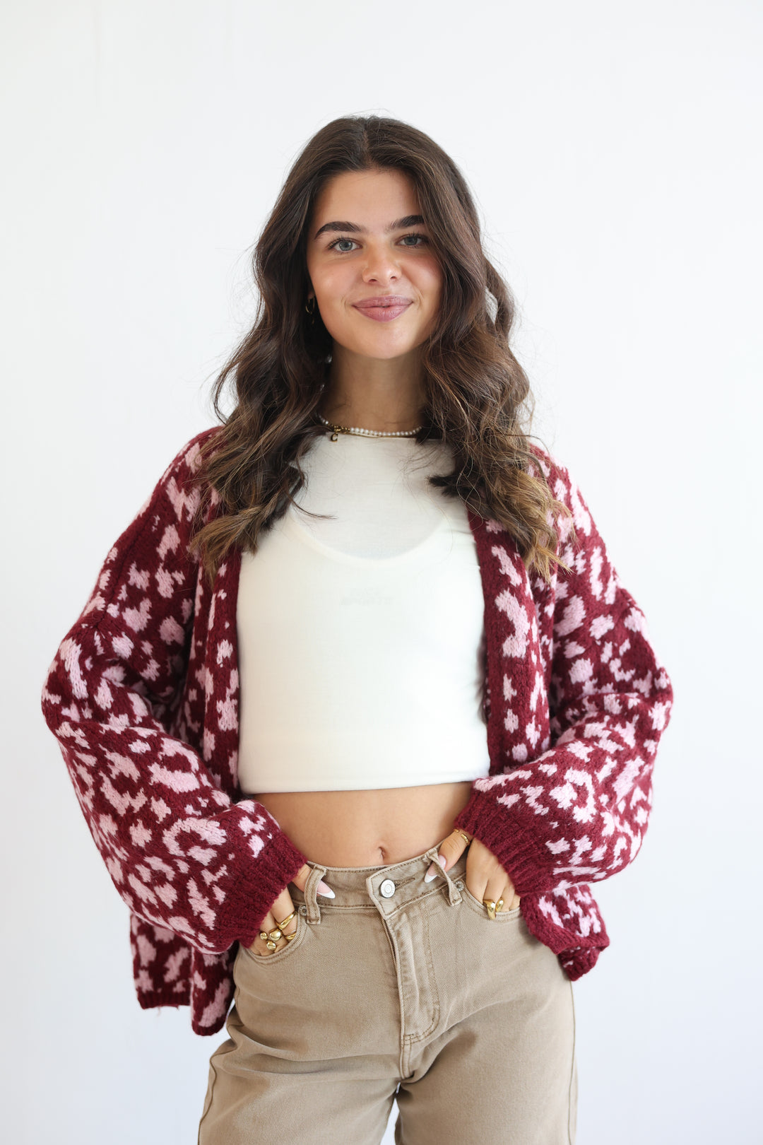 Offener Cardigan mit Leoprint
