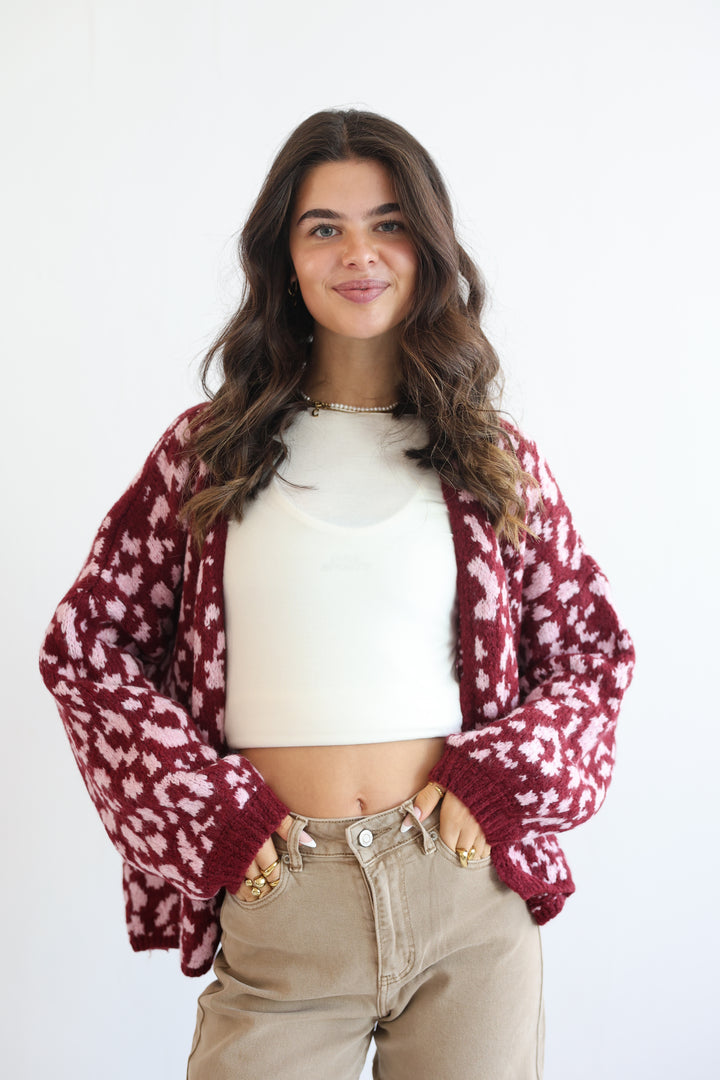 Offener Cardigan mit Leoprint