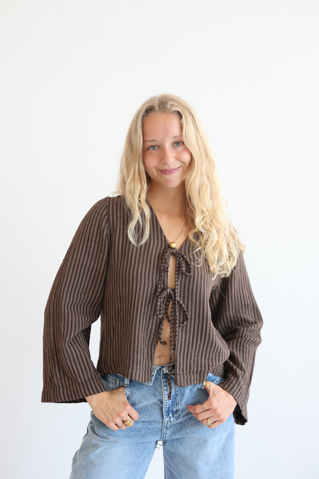 Cotton Striped Tie-Front Blouse