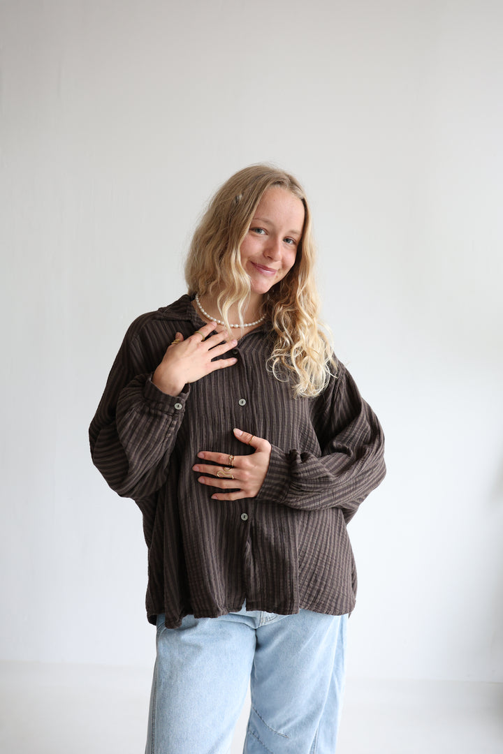 Kurzes Blusenhemd aus Musselin Wide Stripes