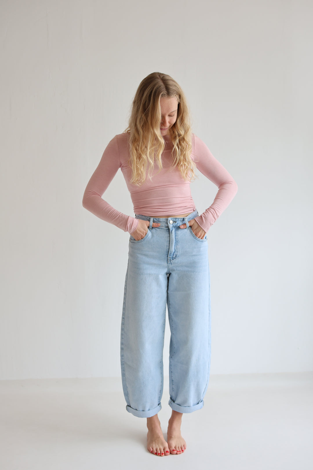 Barrel Fit Denim Blue Jeans