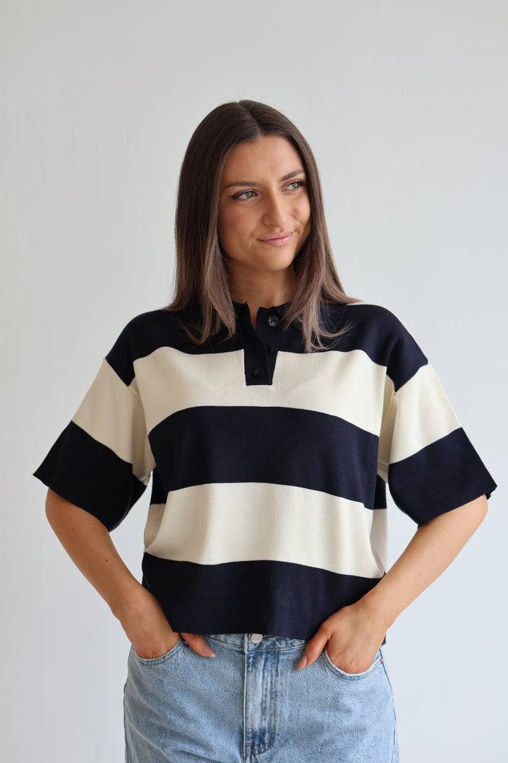 Navy Striped Poloshirt