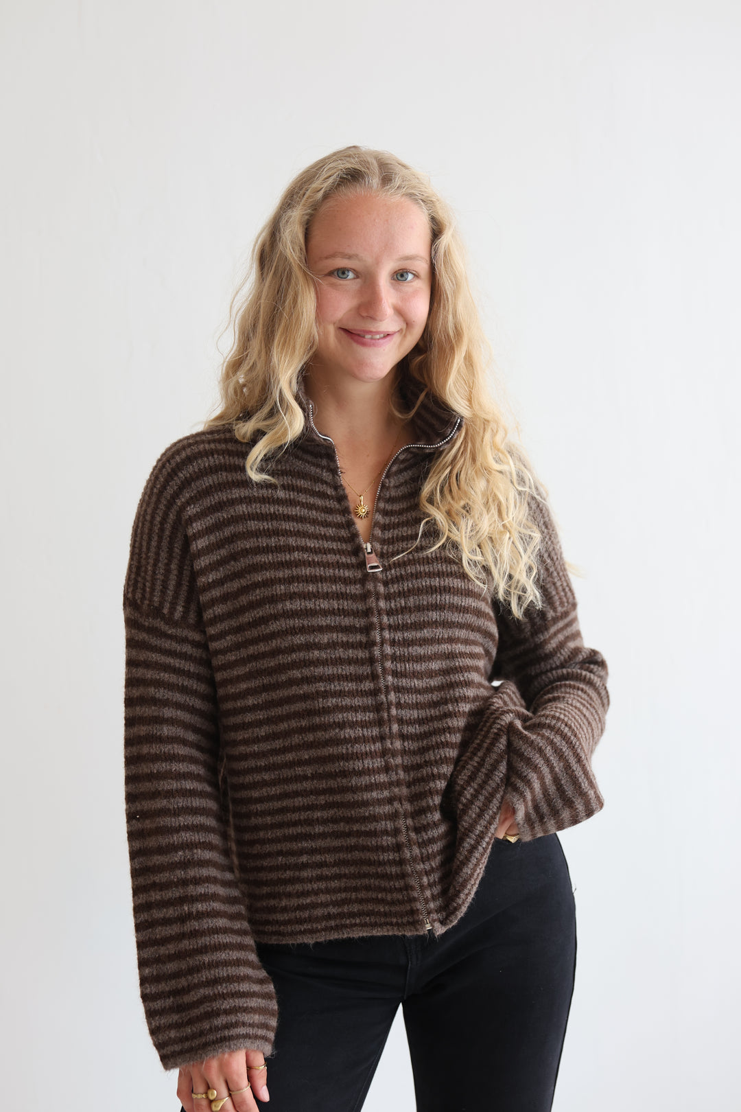 Zip Cardigan Fine Stripes