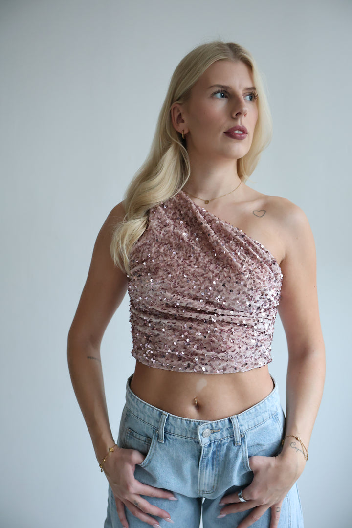 One Shoulder Top mit Pailetten