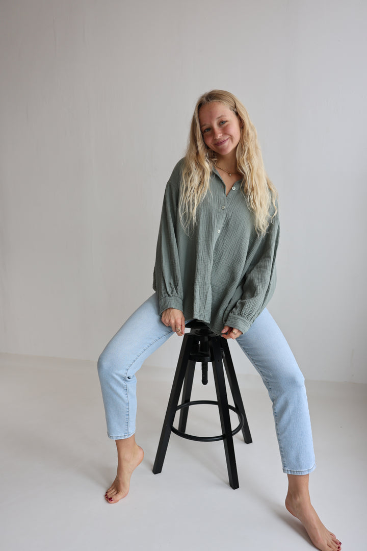 Kurzes Blusenhemd aus Musselin (einfarbig)