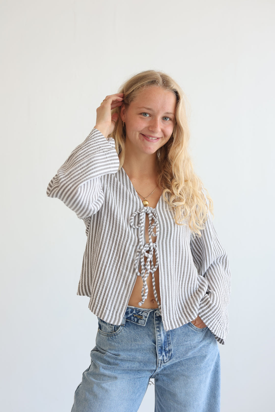 Cotton Striped Tie-Front Blouse