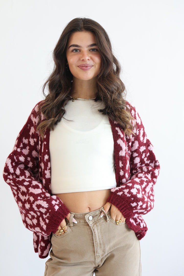 Offener Cardigan mit Leoprint