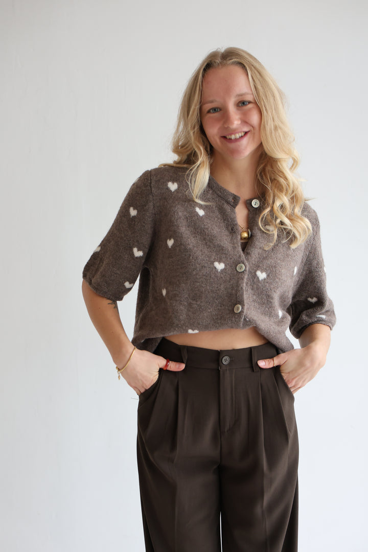 Kurzarm Cardigan Jolina mit Herzprint