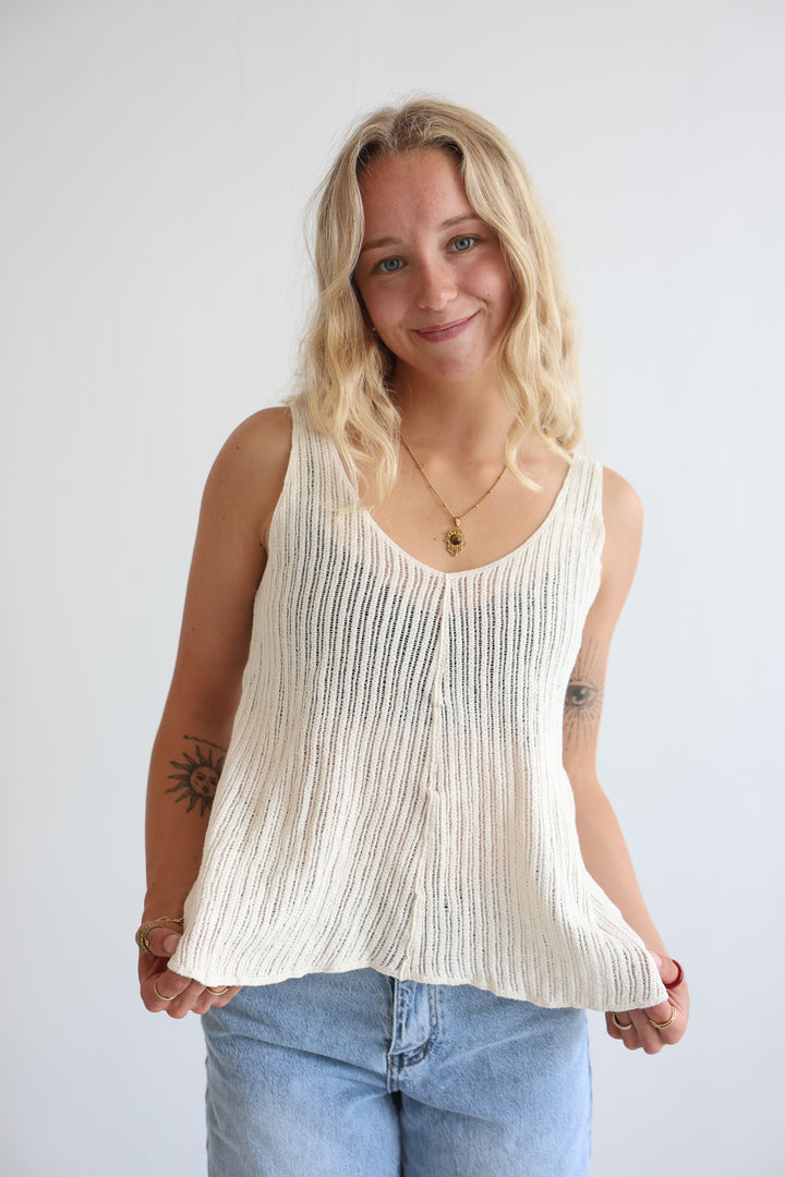 Ribbed Sleeveless V-Neck Top