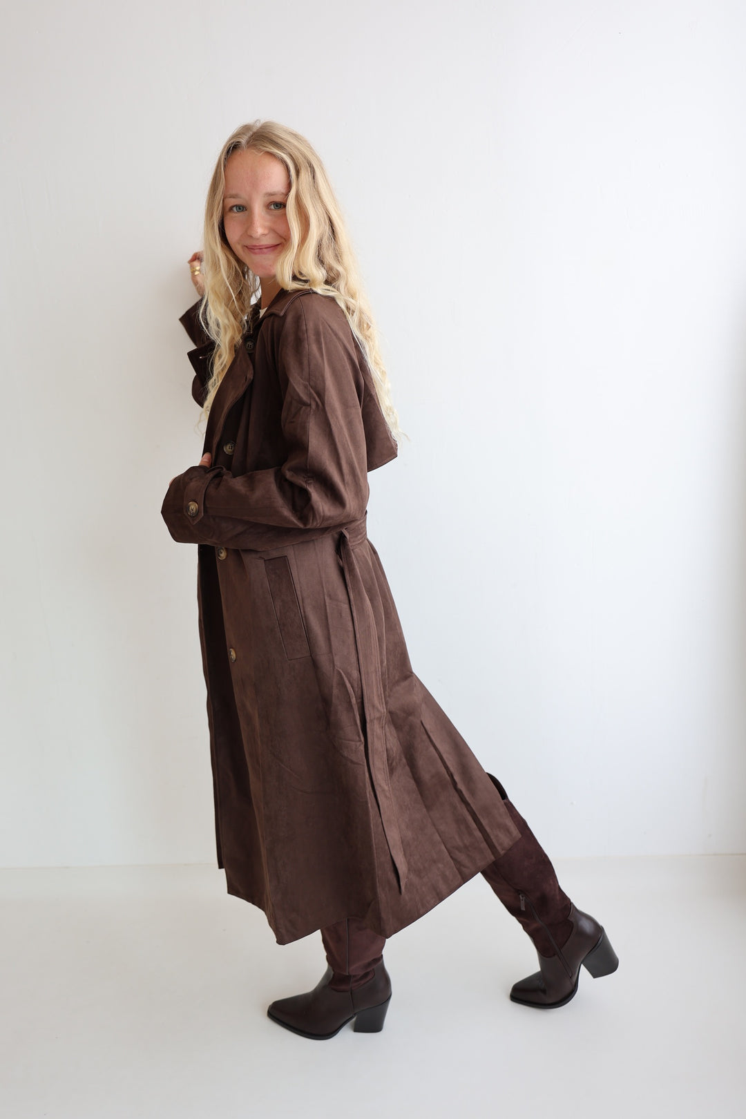 Longline Faux Suede Coat