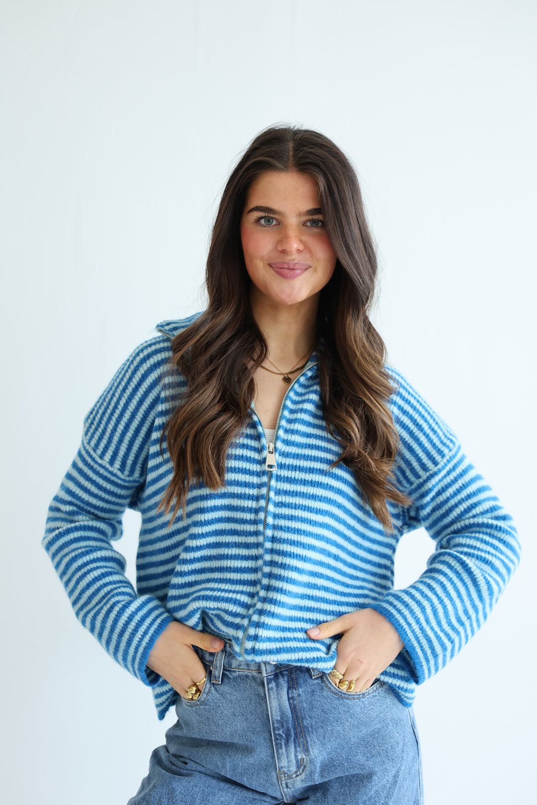 Zip Cardigan Fine Stripes