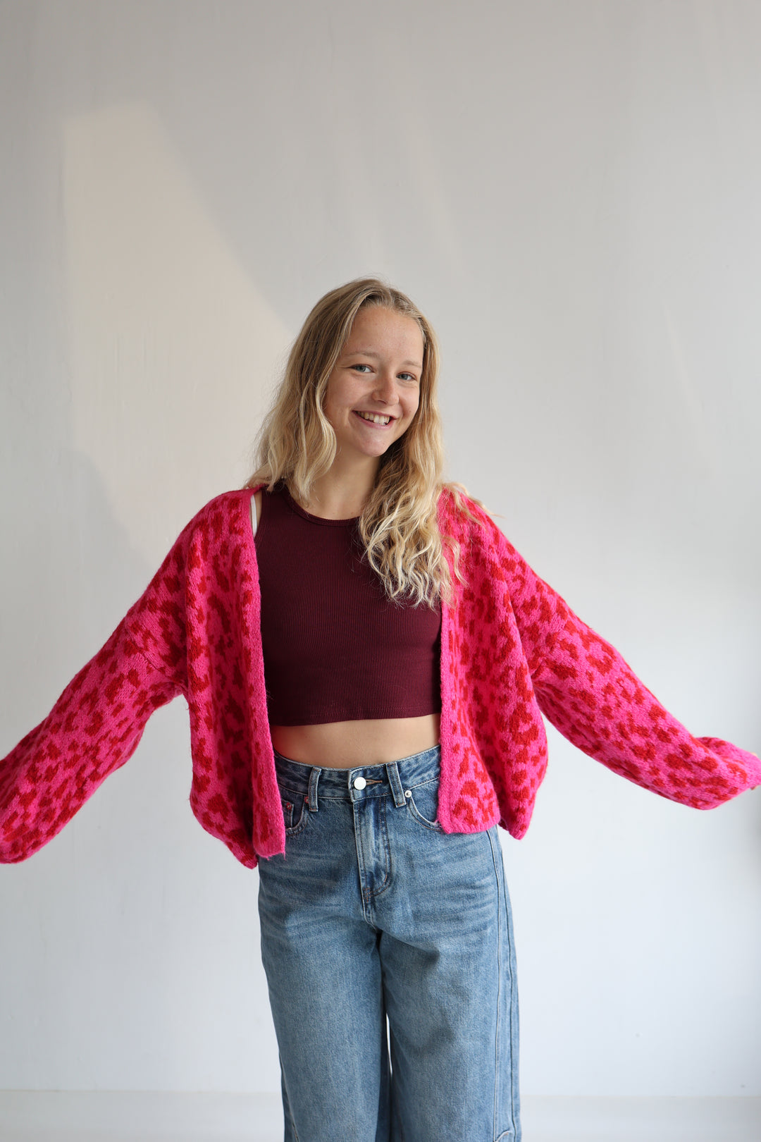 Offener Cardigan mit Leoprint