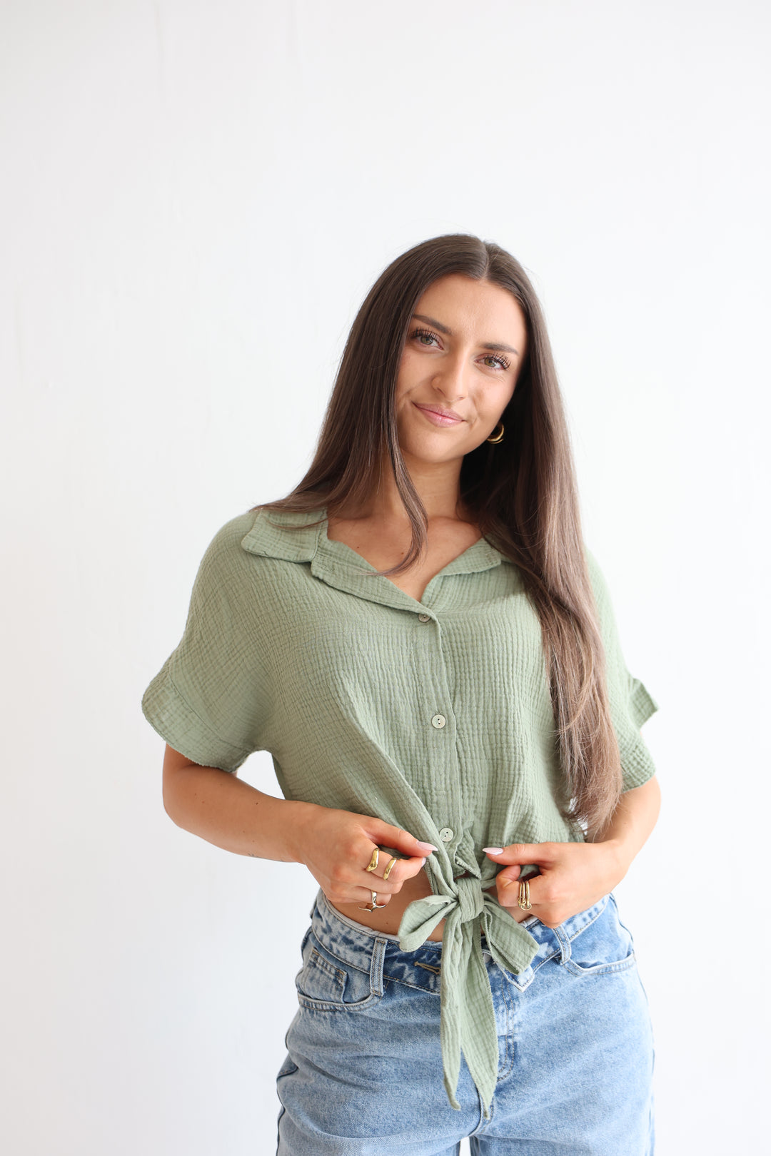 Knot Front Musselin Shirt