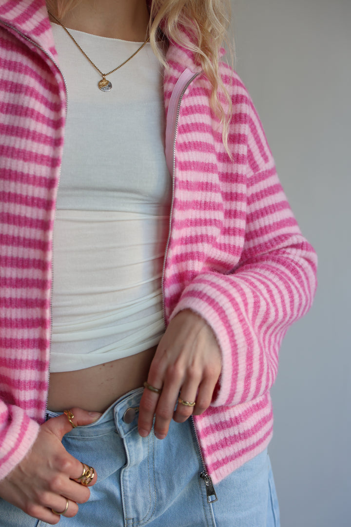 Striped Zip Cardigan