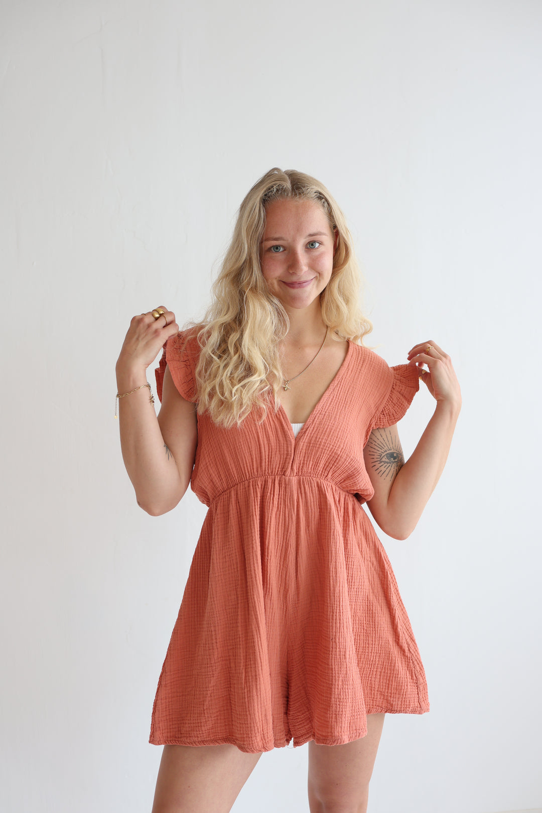 Musselin-Jumpsuit mit Rüschen