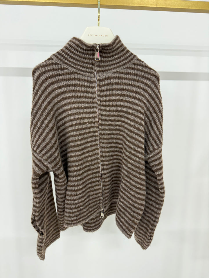 ZIP CARDIGAN FINE STRIPES CHOCOLATE (B-WARE)