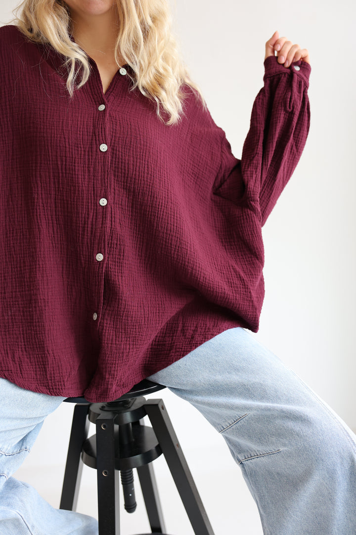 Kurzes Blusenhemd aus Musselin (einfarbig)