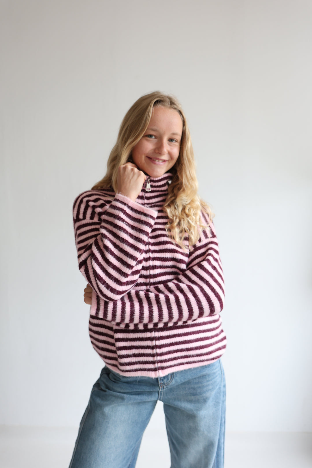 Striped Zip Cardigan