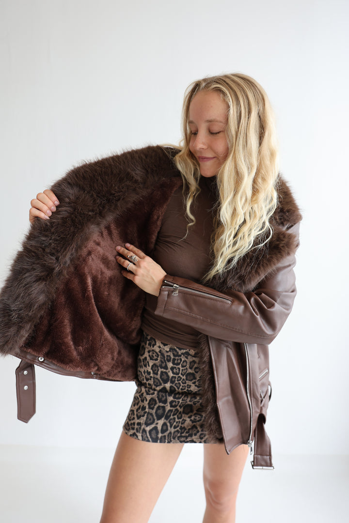 Kunstlederjacke mit Felleinsatz Maddy