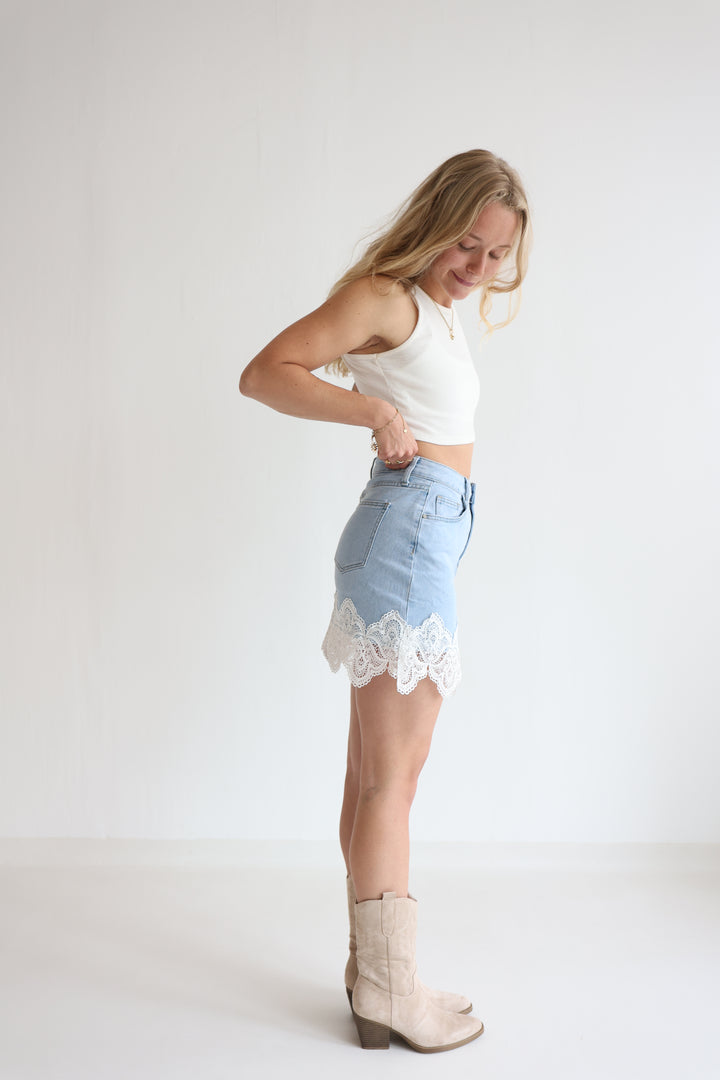 Vintage Lace Denim Skirt