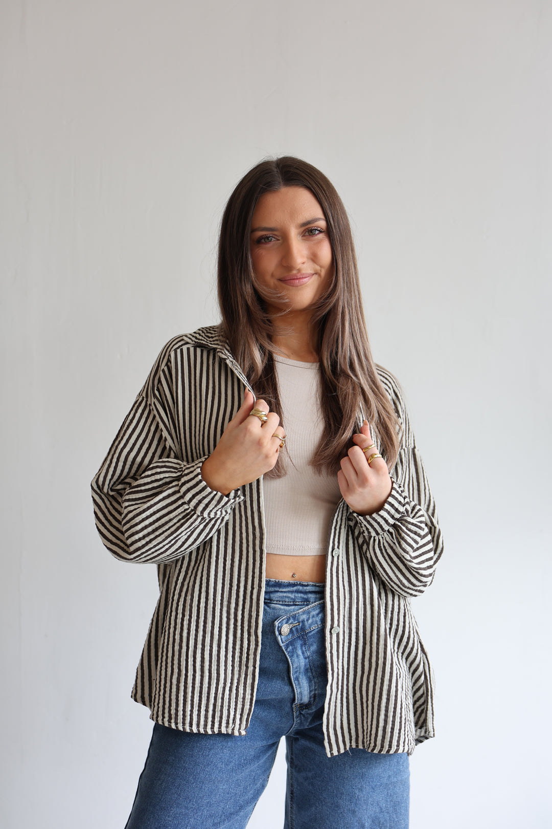 Kurzes Blusenhemd aus Musselin Wide Stripes