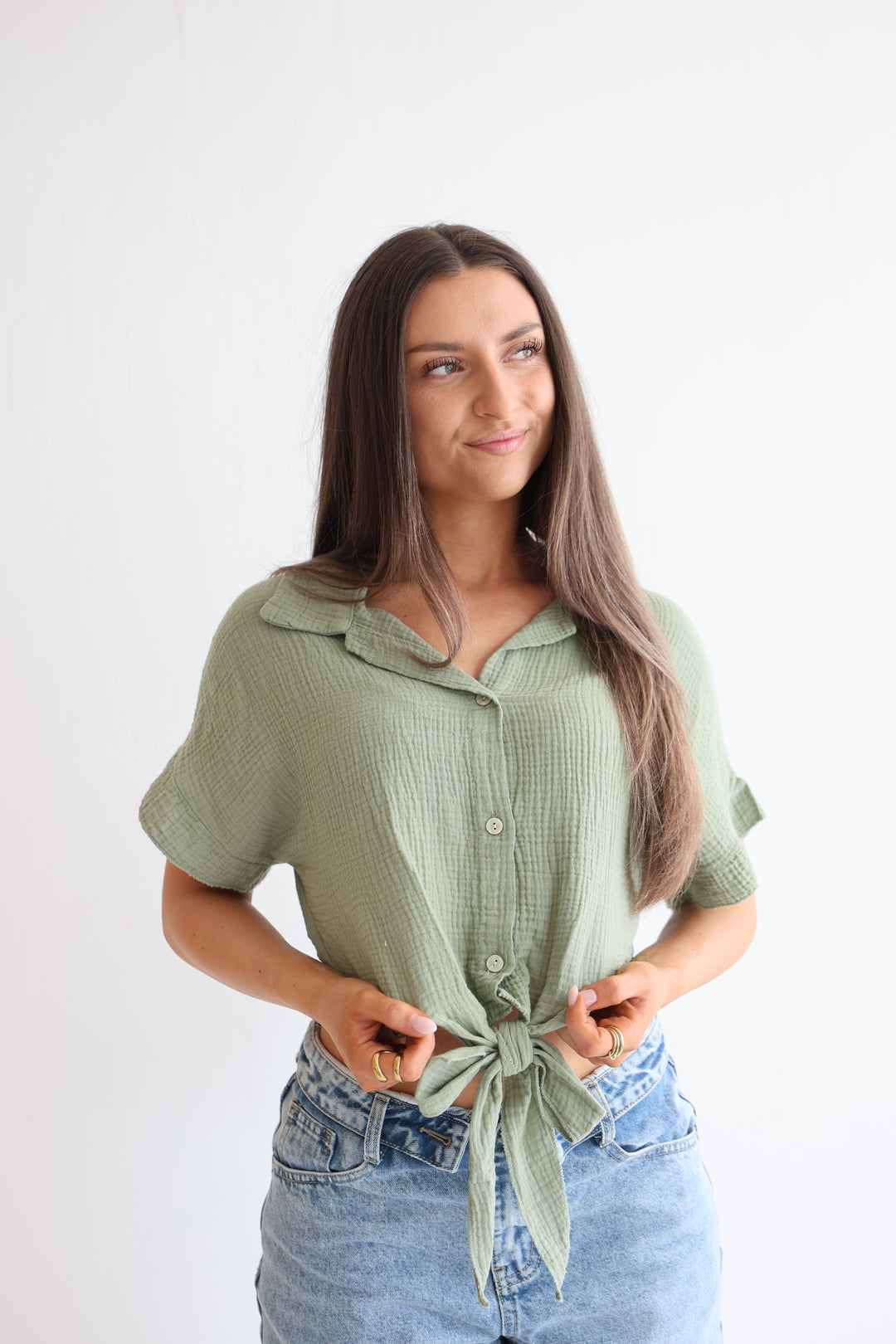 Knot Front Musselin Shirt