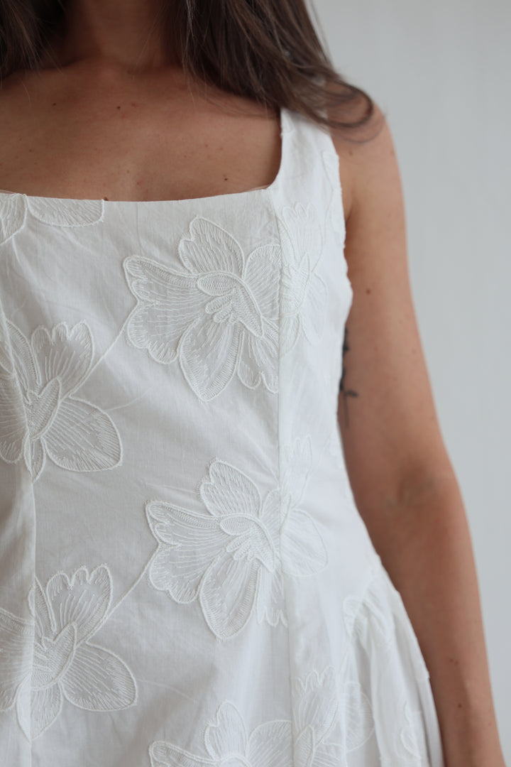 White Boho Floral Mini Dress