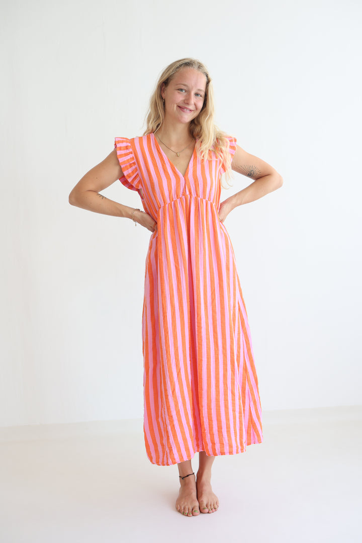 Langes Musselinkleid Blockstripes