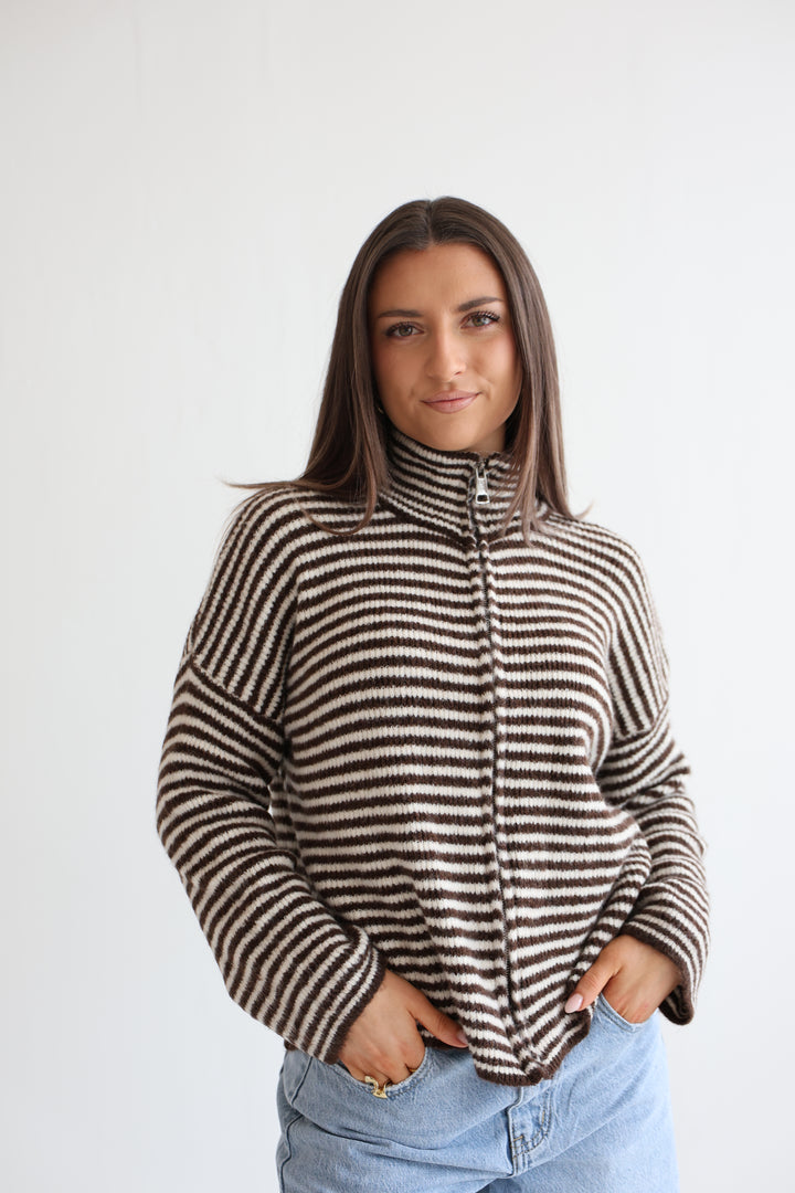 Zip Cardigan Fine Stripes