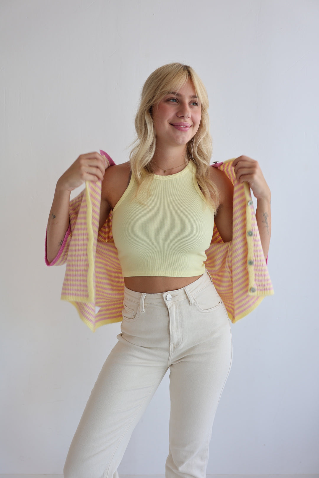 Gestreifter Kurzarm Cardigan Carlotta