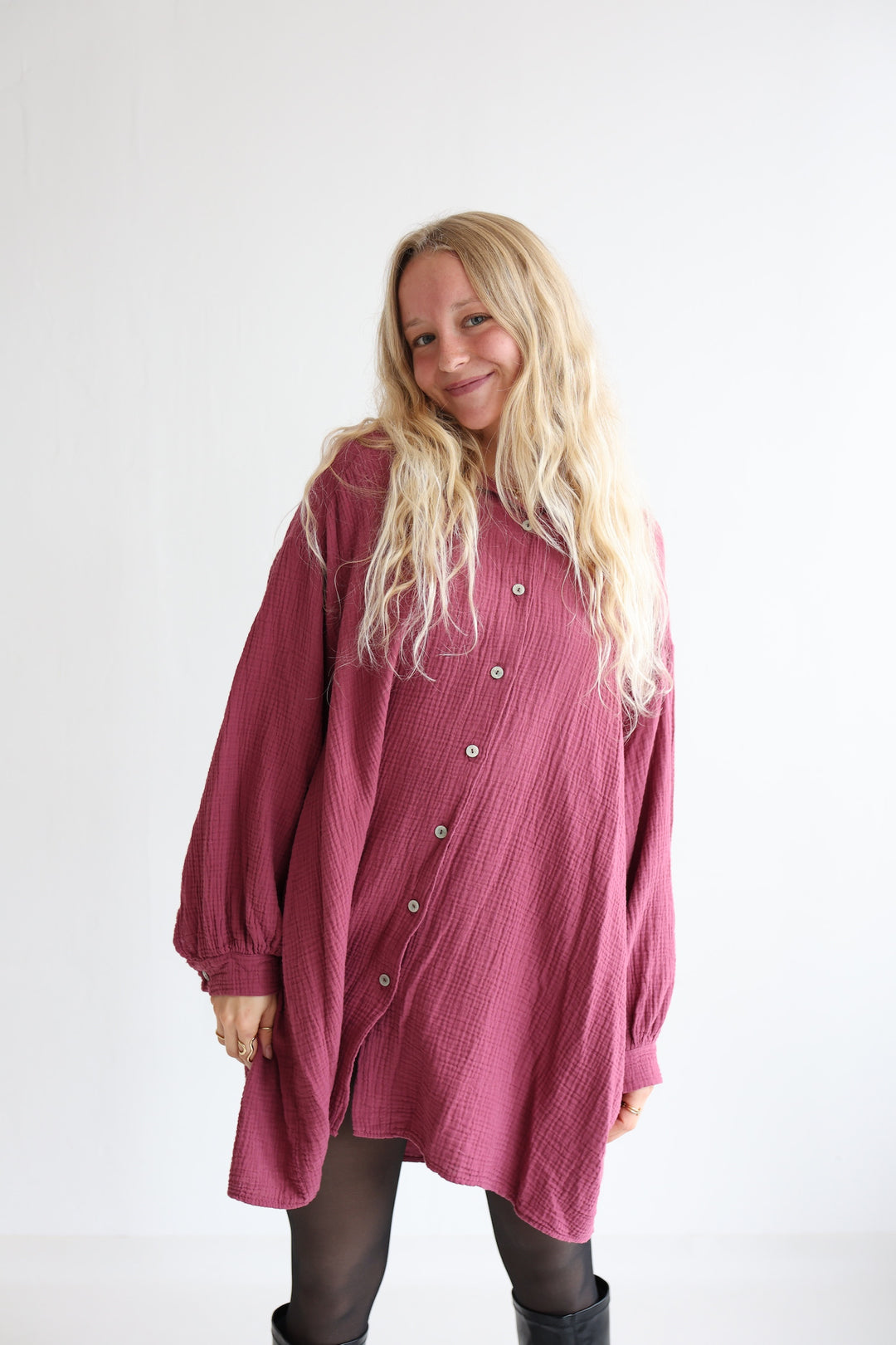 Oversize Blusenhemd aus Musselin (einfarbig)