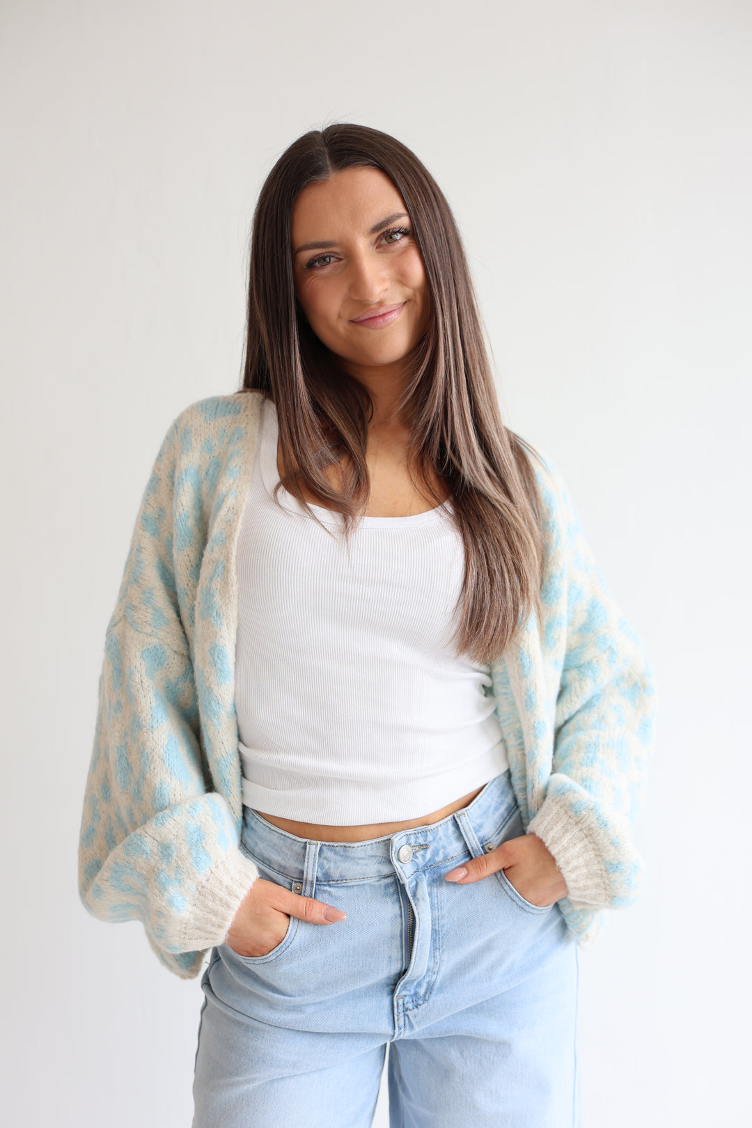 Offener Cardigan mit Leoprint