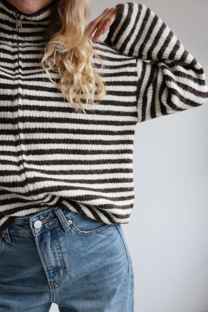 Striped Zip Cardigan