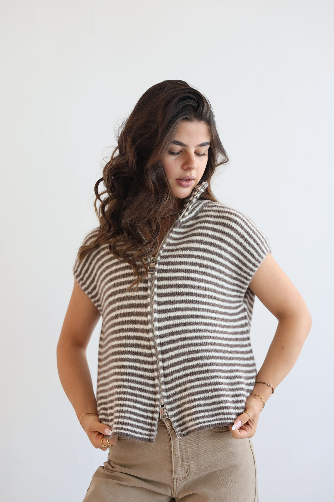Zip Vest Fine Stripes