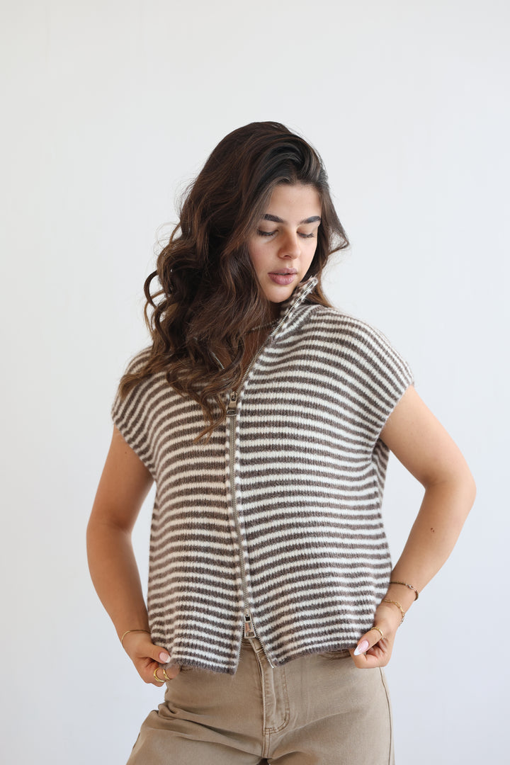 Zip Vest Fine Stripes