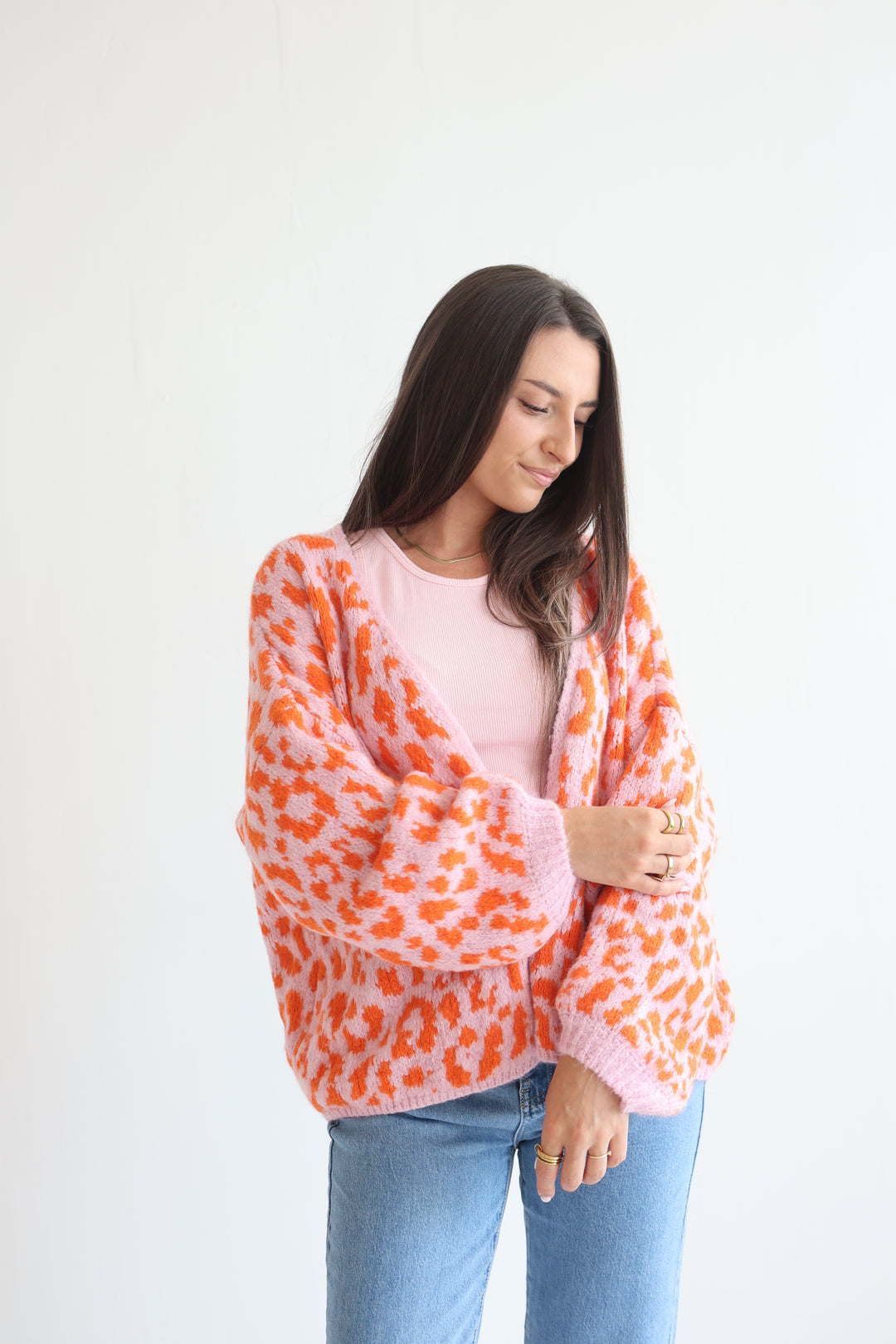Offener Cardigan mit Leoprint