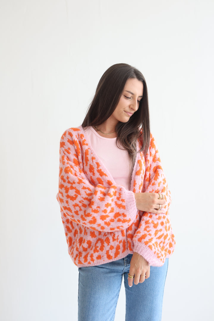 Offener Cardigan mit Leoprint