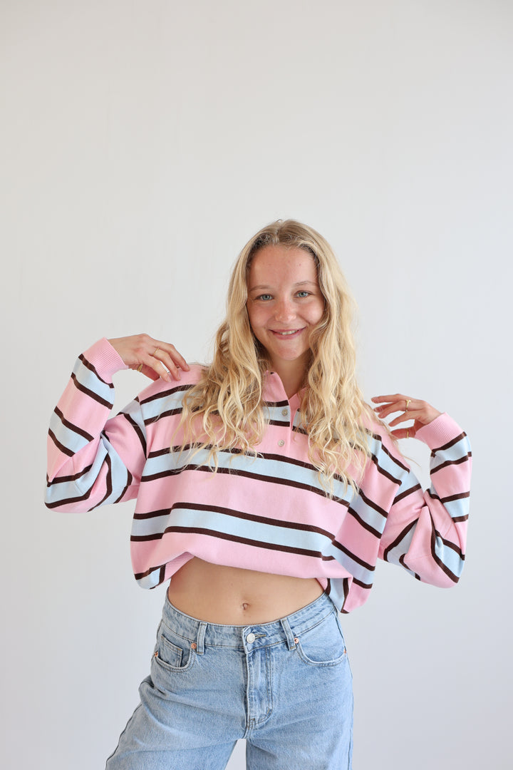 Soft Pink Striped Long Polo