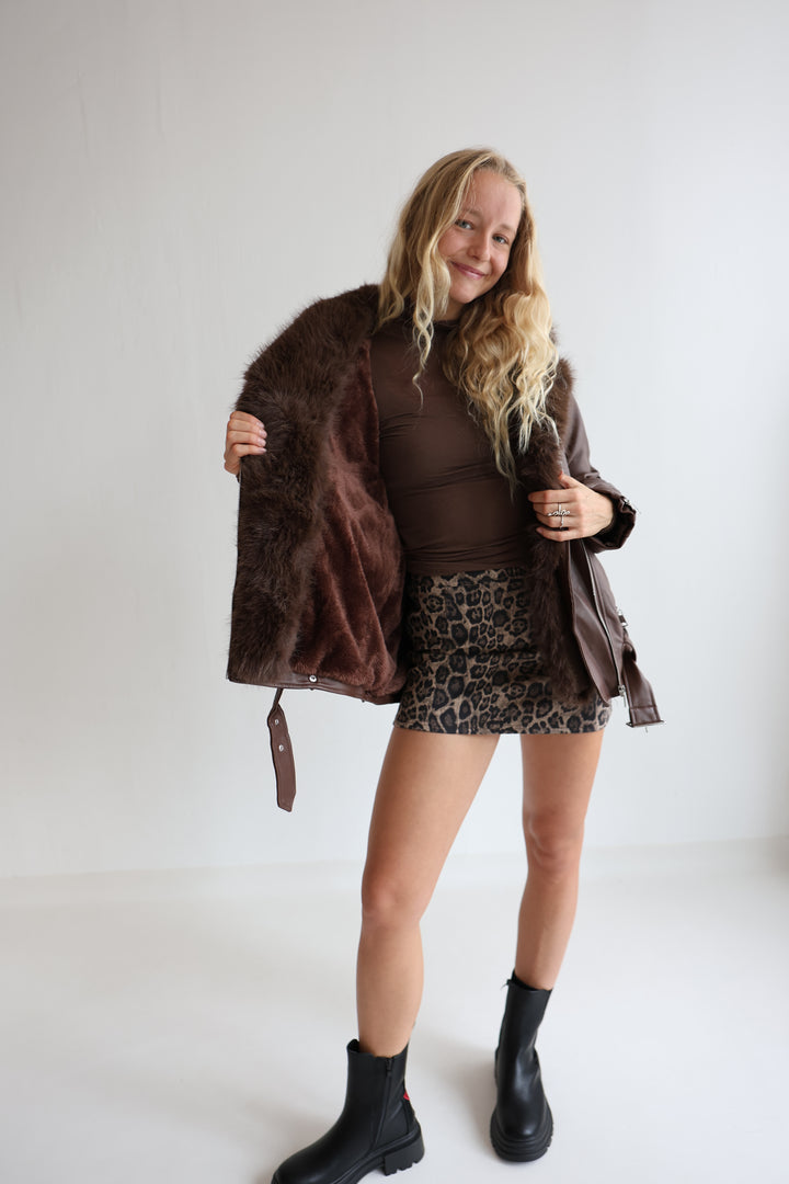 Kunstlederjacke mit Felleinsatz Maddy