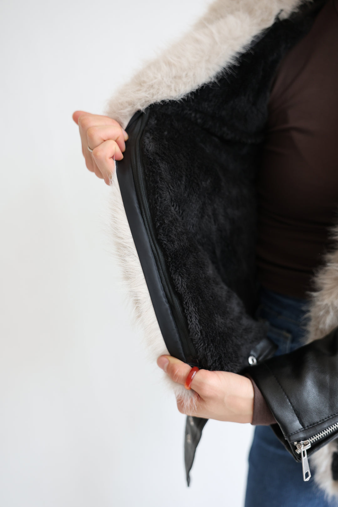 Kunstlederjacke mit Felleinsatz Maddy