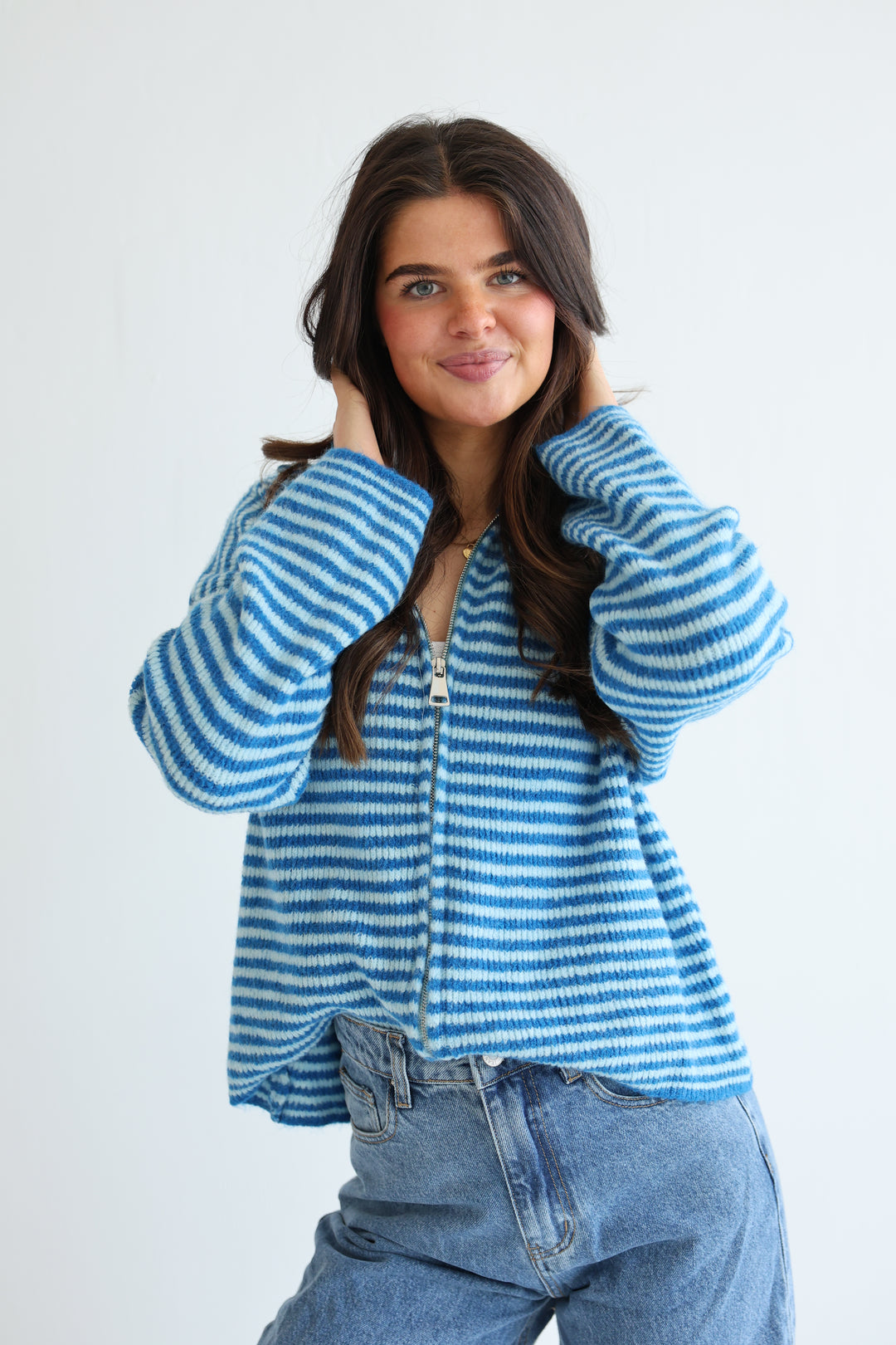 Zip Cardigan Fine Stripes