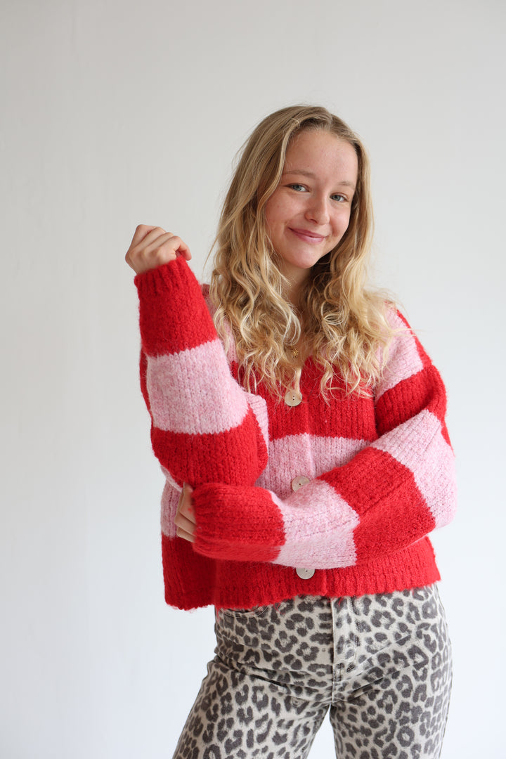 Striped V-Neck Cardigan