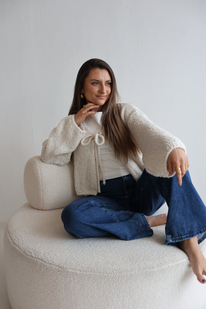 Teddy Knot Cardigan Fluffy Tie